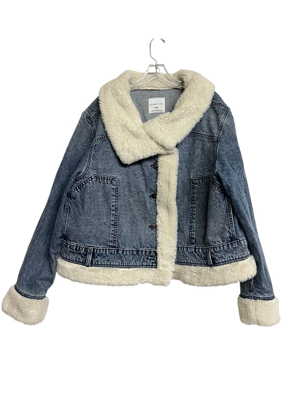 Blue Denim Jean Jacket Penny Lane Cream Sherpa Trim Celebrity Pink XXXL